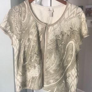 Beaded gold print cardigan-short sleeved